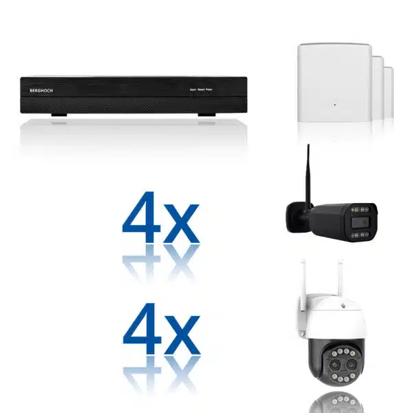 BERGHOCH | 8x 8MP WLAN Mesh-Mix Set | 8x Zoom | PTZ
