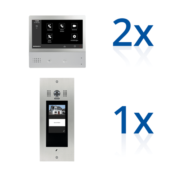 BERGHOCH | Hybrid IP 2-Draht | IP Türsprechanlage | B-TF100 Unterputz | Set I 2x Innenmonitor