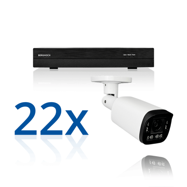 BERGHOCH | 22x 4K 8MP Auto-Zoom Kamera Set mit Ton + Mikro | Aussen | Weiss