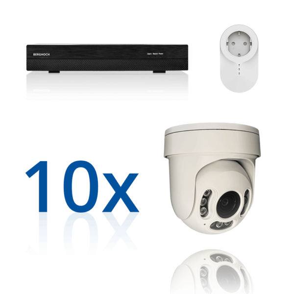 BERGHOCH | 10x 4K 8MP Pro Auto-Zoom Kabellos Set | Dome PTZ Ultra