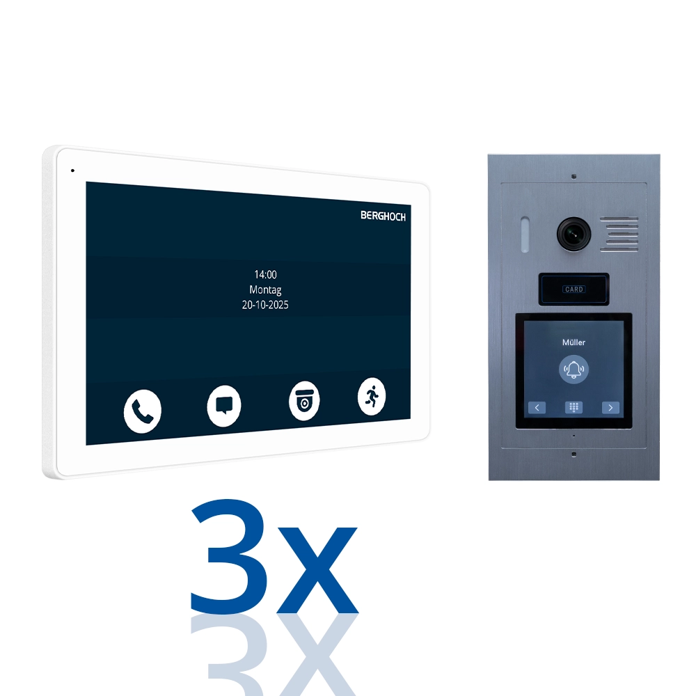 BERGHOCH I 2-Draht Türsprechanlage I B-T200-S I 3x Innenmonitor I Silber