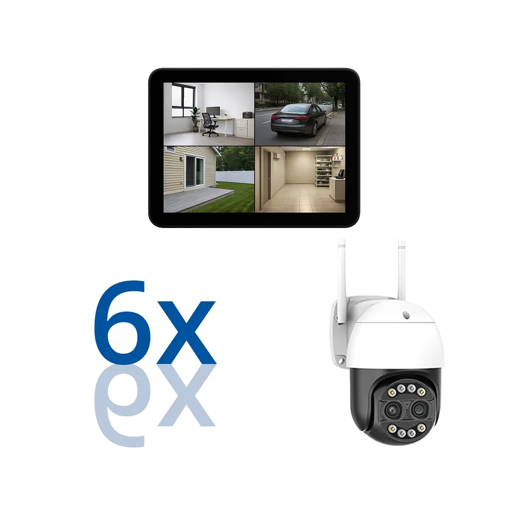 BERGHOCH | 6x 8MP Funk Kamera Set | PTZ Drehbar | 8x Zoom | 4K | Monitor | Touch