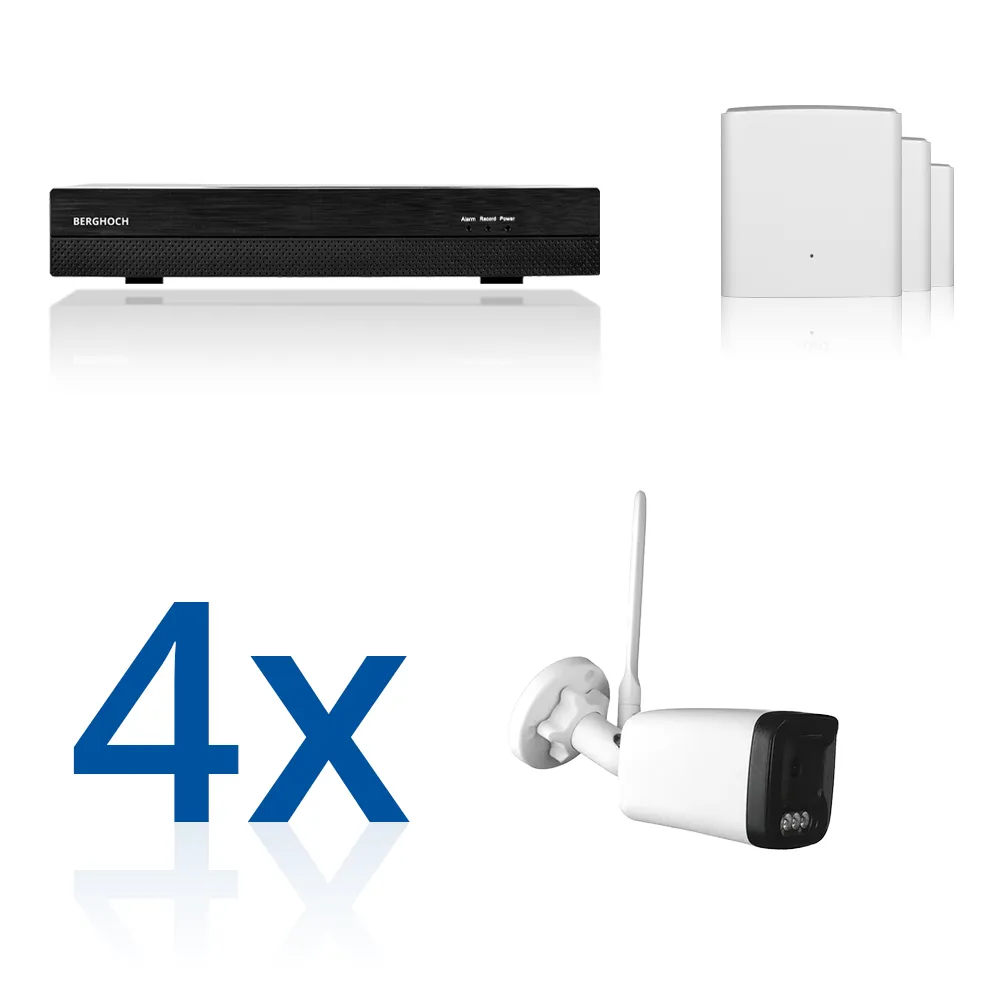 BERGHOCH | 4x 8MP WLAN Mesh Set | Aussen | Weiß