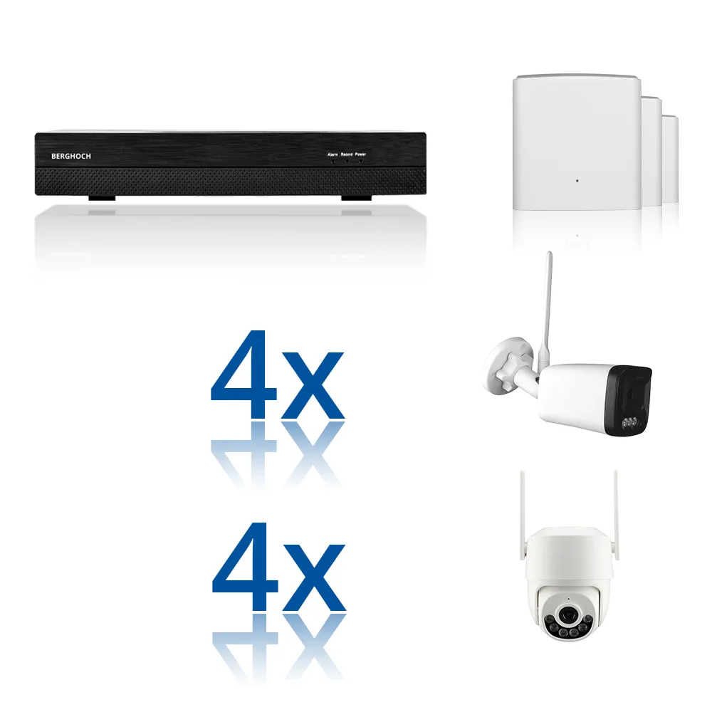 BERGHOCH | 8x WLAN 8MP Mesh-Mix Set | Außen Weiß + PT